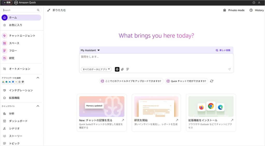 Amazon Quickの管理画面